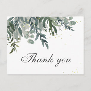 Carte Postale Elégante aquarelle verte Merci Postcard