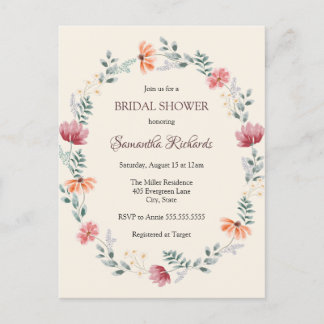 Carte Postale Élégante baby shower de fleurs sauvages à l'aquare