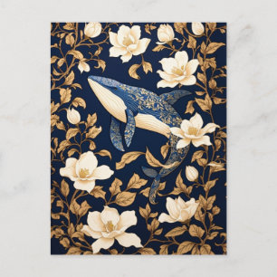 Carte Postale Elégante Baleine Bleue William Morris Inspiré Flor