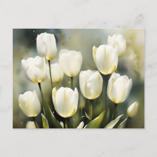 Carte Postale Élégante bande de tulipes blanches dans un jardin