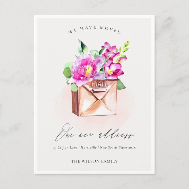 Carte Postale Élégante boîte aux lettres florale rose vif Nous a (Devant)