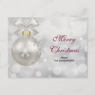 Carte Postale Élégante boule de Noël en argent sur les lumières 