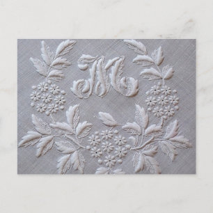 Carte Postale Élégante Broderie Gris lettre M