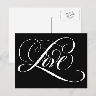 Carte Postale Élégante calligraphie Amour Coeur Noir