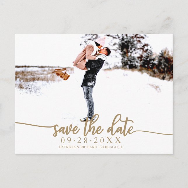 Carte Postale Élégante Calligraphie Mariage Enregistrer La Date  (Devant)