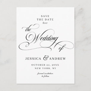 Carte Postale Élégante calligraphie Mariage Enregistrer la date 