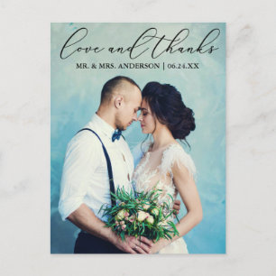 Carte Postale Élégante calligraphie Mariage Love Thanks Photo