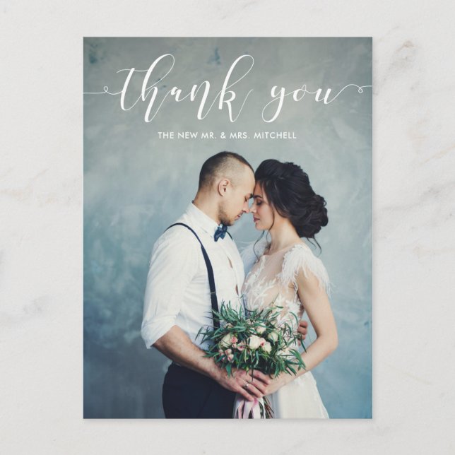 Carte Postale Élégante calligraphie | Mariage Merci Photo (Devant)