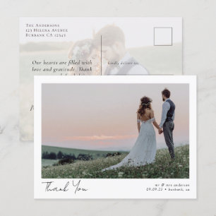 Carte Postale Élégante calligraphie Mariage photo Merci