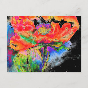 Carte Postale Elégante couleur abstraite rouge florale noir