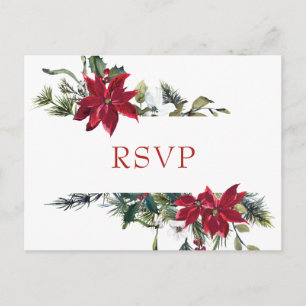 Carte Postale Elégante couleur Mariage rouge Poinsettia RSVP