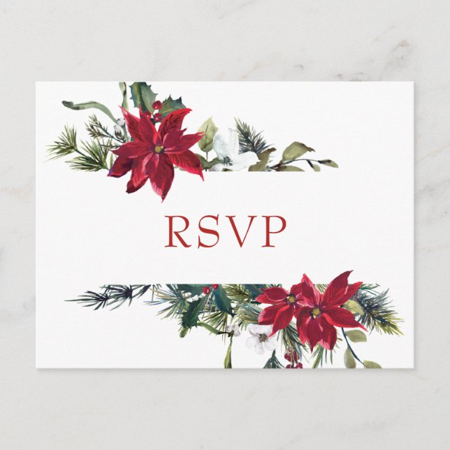 Carte Postale Elégante couleur Mariage rouge Poinsettia RSVP (Devant)