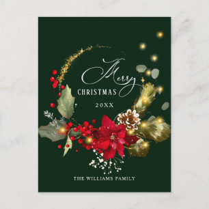 Carte Postale Élégante couronne Holly Berry Mistletoe Noël