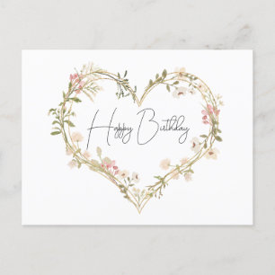 Carte Postale Elégante Crème Fleur sauvage Coeur rose Joyeux Ann