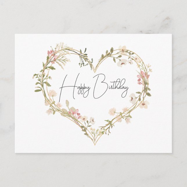 Carte Postale Elégante Crème Fleur sauvage Coeur rose Joyeux Ann (Devant)