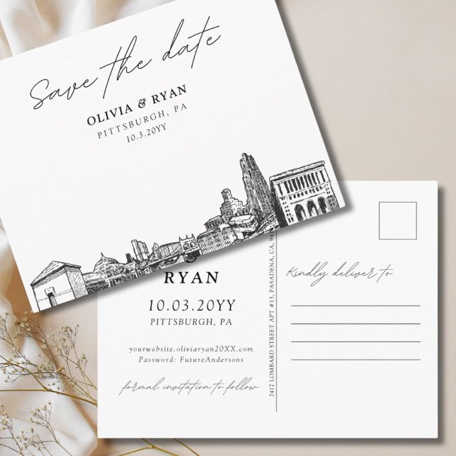 Carte postale élégante de mariage Pittsburgh à con (Pittsburgh Save the Date Postcard Elegant Wedding
)