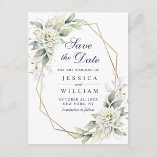 Carte Postale Elégante Dusty Blue Greenery Mariage Enregistrer l