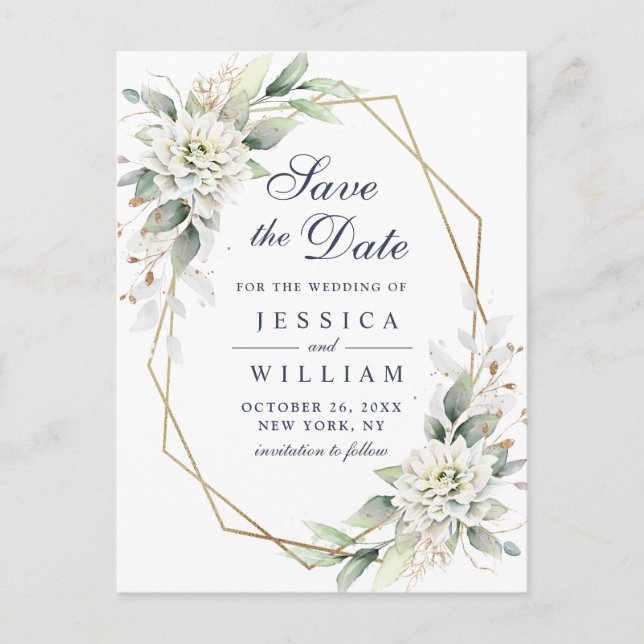 Carte Postale Elégante Dusty Blue Greenery Mariage Enregistrer l (Devant)