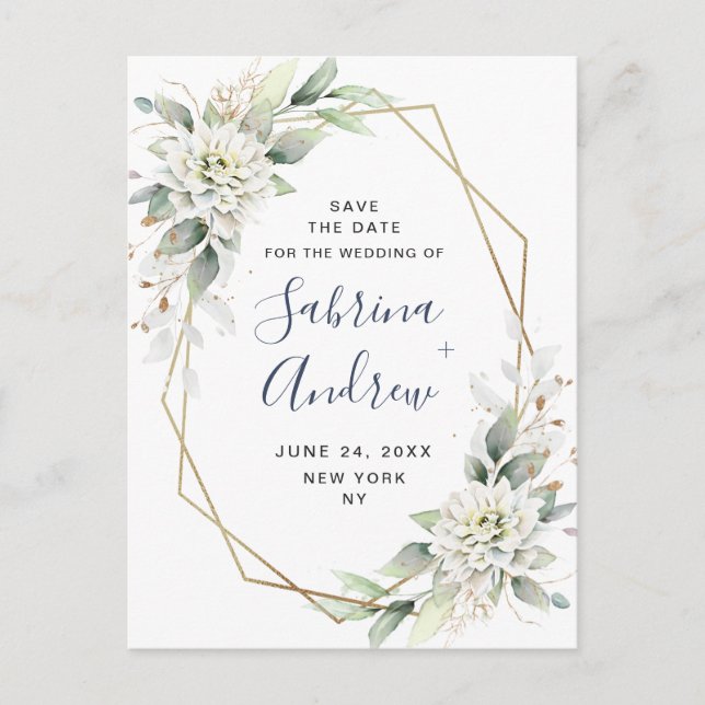 Carte Postale Elégante Dusty Blue Greenery Mariage Enregistrer l (Devant)