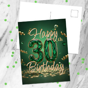 Carte Postale Elégante Étincelante Vert et Or 30e Anniversaire