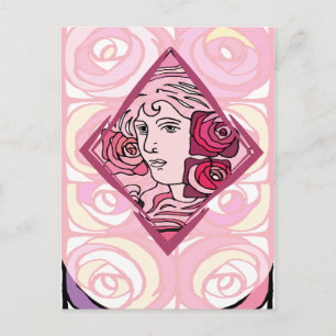 Carte Postale Élégante femme Rose Art Nouveau
