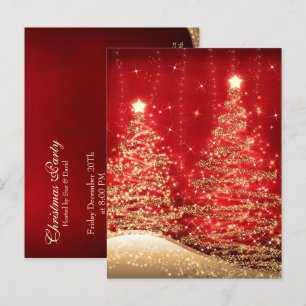 Carte Postale Élégante fête de Noël Arbres pétillants Red Invita
