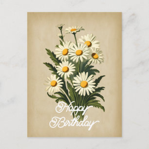 Carte Postale Élégante Fleur de Marguerite Blanche Vintage Joyeu