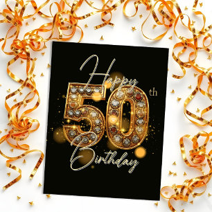Carte Postale Elégante Gold et Black 50e anniversaire Célébratio