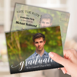 Carte Postale Élégante Graduation de script ENREGISTRER LA DATE