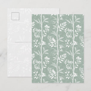 Carte Postale Élégante illustration de fleurs sauvages vert saug