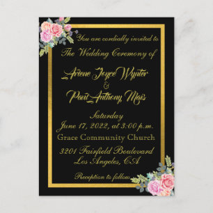 Carte Postale Elégante Invitation Black and Gold
