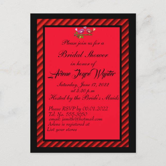 Carte Postale Élégante invitation noire et rouge (Devant)