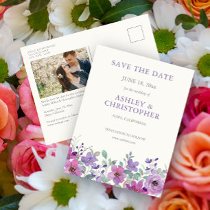 Carte Postale Elégante Lavande Aquarelle Florale Mariage Invitat
