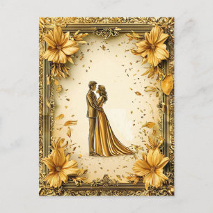 Carte Postale Élégante œuvre d'art en or représentant un couple 