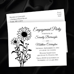 Carte Postale Élégante partie d'engagement floral noir et blanc