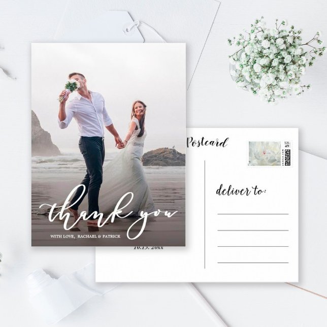 Carte Postale Élégante Photo de Remerciement de Mariage avec Cal (Créateur téléchargé)