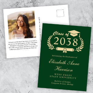 Carte Postale Élégante photo Green Gold Graduation Faire-part