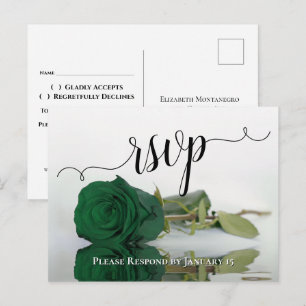 Carte Postale Élégante réponse de mariage Rose verte émeraude ré