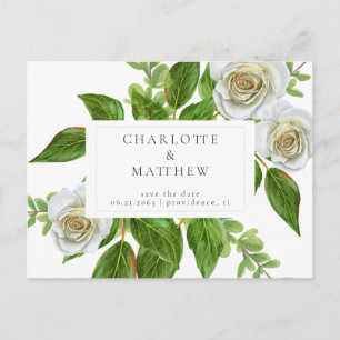 Carte Postale Élégante Rose blanche verte Simple Enregistrer la 