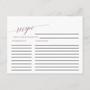 Carte Postale Élégante Rose Gold Calligraphy Bridal Recette Cart