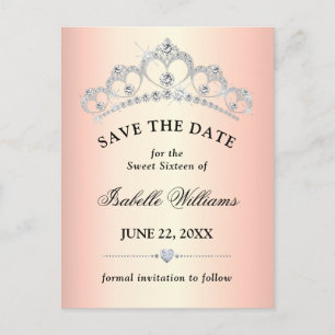 Carte Postale Élégante Rose Gold Sweet 16 Enregistrer La Date