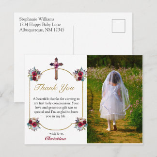Carte Postale Élégante Rose Rouge Florale Filles 1ère Sainte Com
