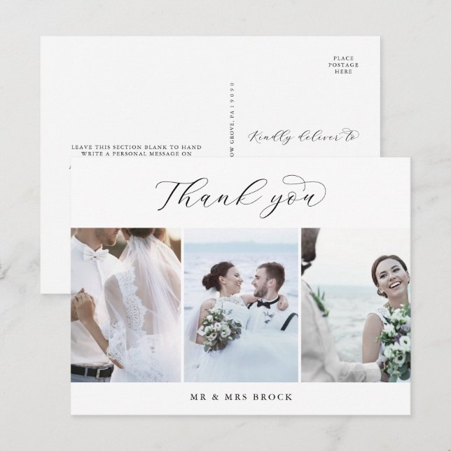 Carte postale élégante Script 3 Modèle photo Merci (Devant / Derrière)