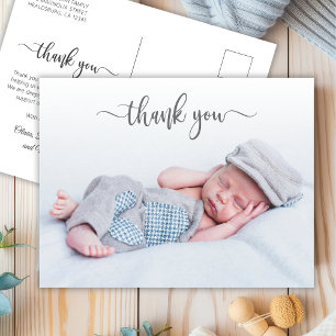 Carte Postale Élégante typographie Nouveau-né Baby Photo Merci