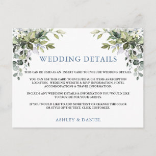 Carte Postale Elégante verdure Dusty Blue Mariage Details Card