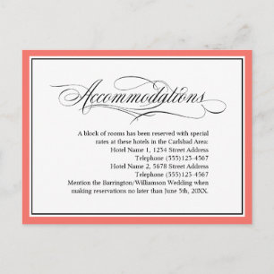 Carte Postale Élégantes hébergements de mariage Flourishes Coral