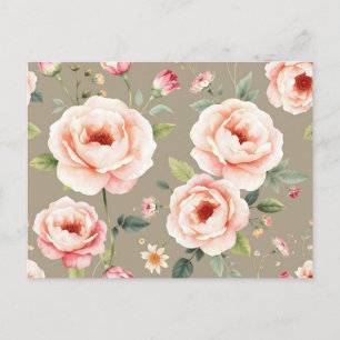 Carte Postale Élégantes roses aquarelles et fleurs sauvages