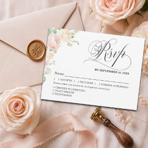 Carte Postale Élégantes Roses Douces Blush Mariage RSVP avec Rep