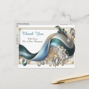 Carte Postale Élégantes volutes chic en or, argent, bleu, jaune