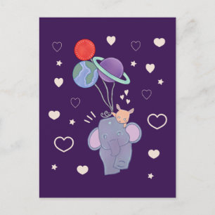 Carte Postale Élément et Lapin Montgolfière spatiale Fantaisis